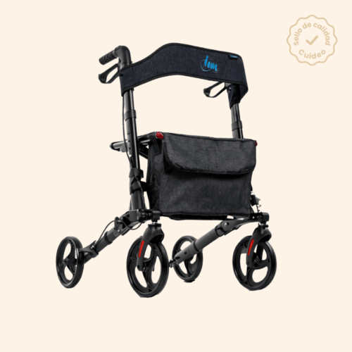 Andador ortopédico con asiento y frenos de maneta